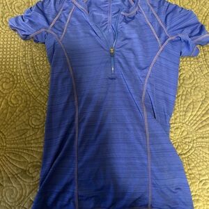 Athleta Blue Pacifica Zip Collar Fitted T-Shirt